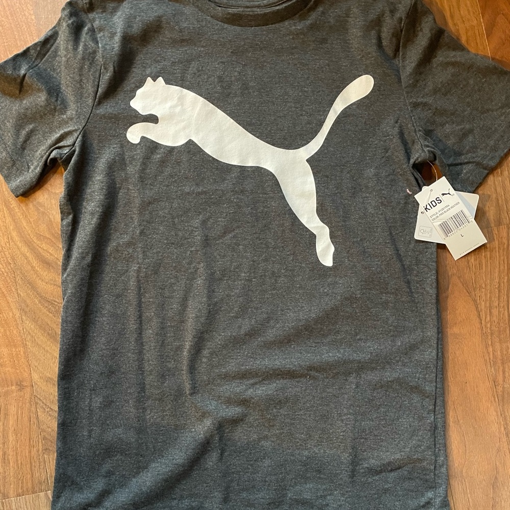 Boys girls Puma Kids large t shirt grey white - Picture 3 of 3